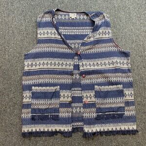 Stefano International Tapestry Vest Sz XL Womens Blue Boho Southwestern Fringe
